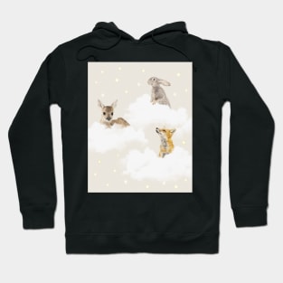 Rabbit, Deer and Fox on clouds in the sky Hoodie